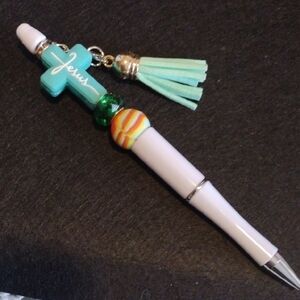 Handcrafted Decorative Pen with Cross and Tassel